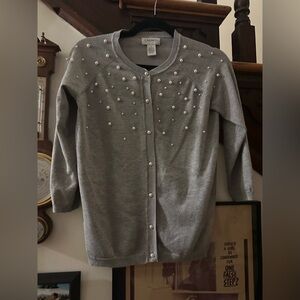 Carmen Gray Pearl Embellished Cardigan Sweater Size S